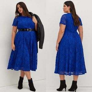 Torrid 1 Fit & Flare Midi Dress - Lace Blue 1X 14 16